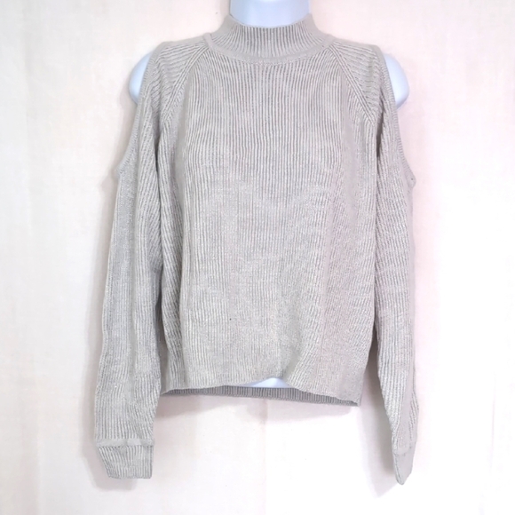 Divided H&M Cloud Grey Ribbed Cold Shoulder Sweater Size Small - Picture 1 of 6